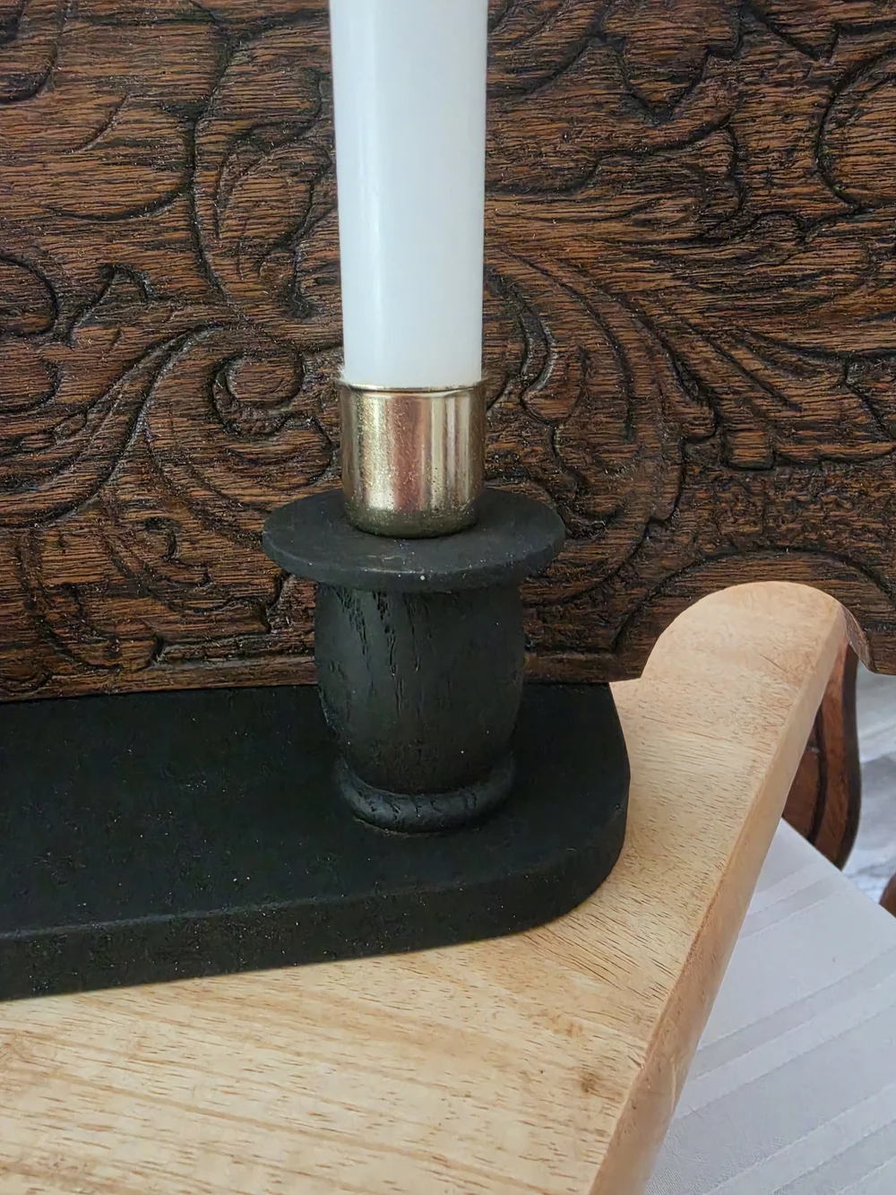 Wooden candle holder Vintage European folk art or Spanish/Gothic revival